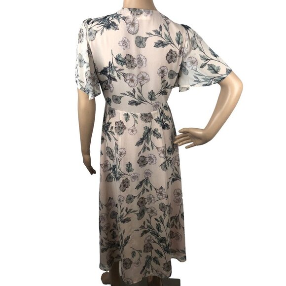 ASTR Boho Floral Print Midi Wrap Dress Short Sleeve V-Neck Sundress Size M Pink - Picture 5 of 8